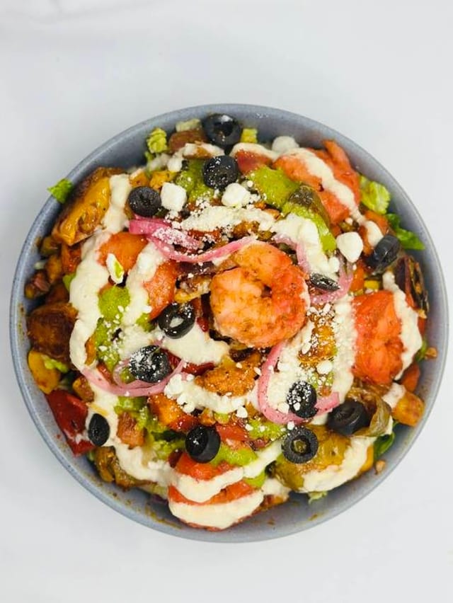 Mediterranean Salad with Shrimp (GF).